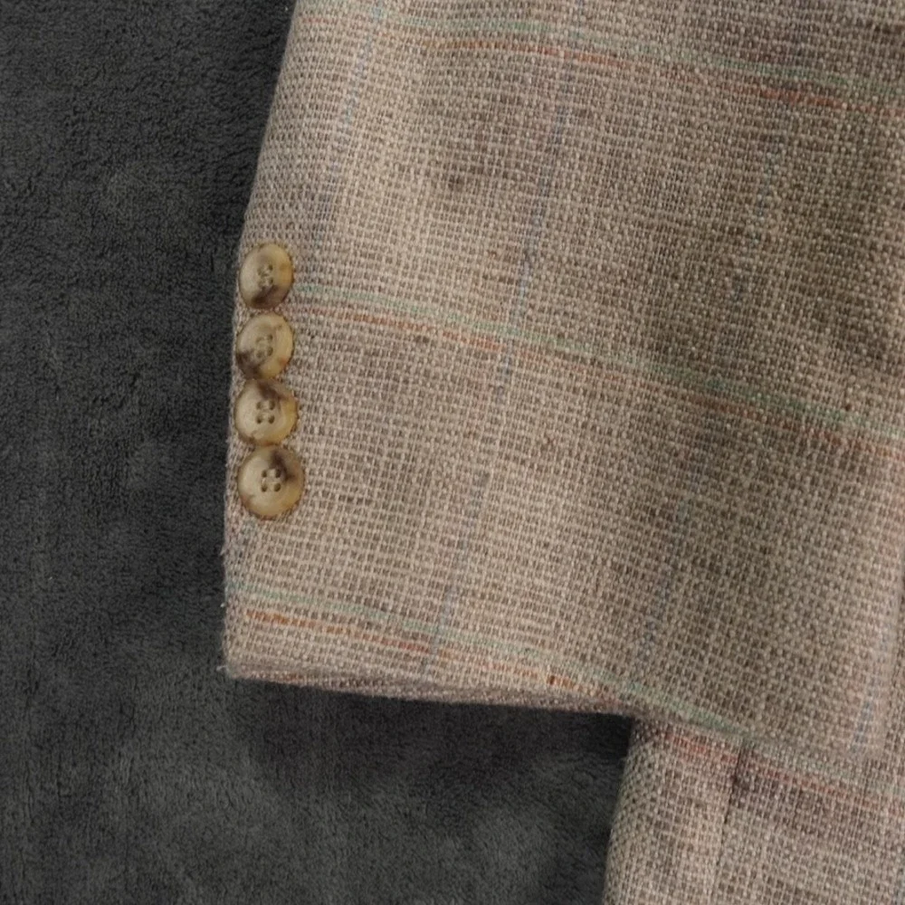 VTG Bill Blass Blazer Mens 42 Long? Sport‎ Coat Beige Textured Linen? USA Made